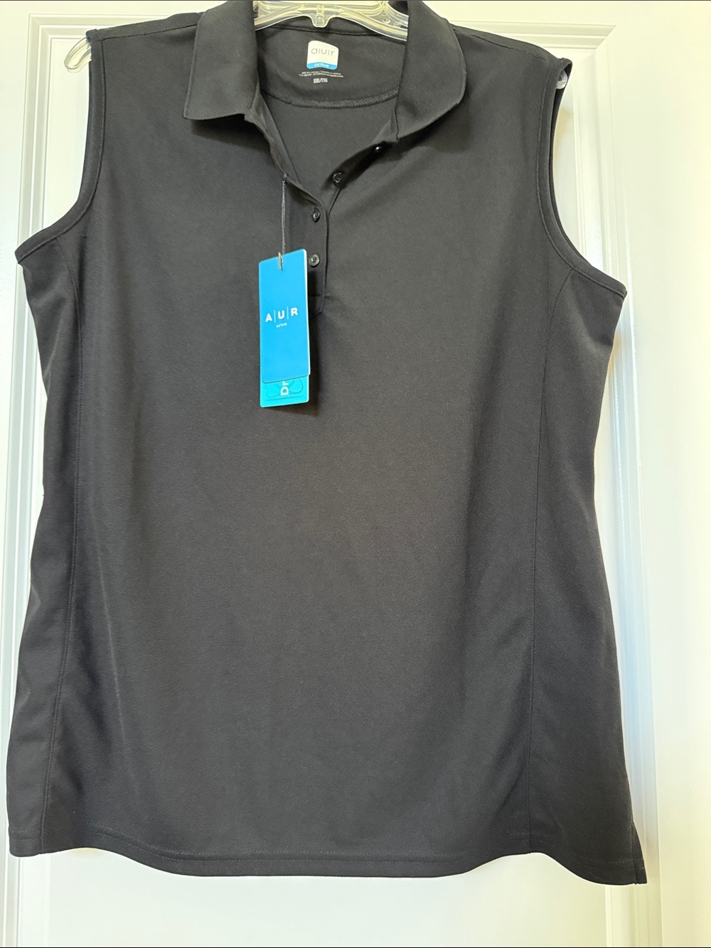 AUR Black Sleeveless Polo Tank with Collar and Buttons. Dri-Max. XXL.